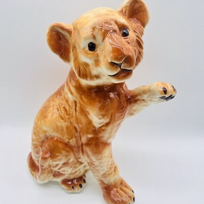 Ceramic Lion Hand Painted 16  Sculpture Statue Vintage MCM
