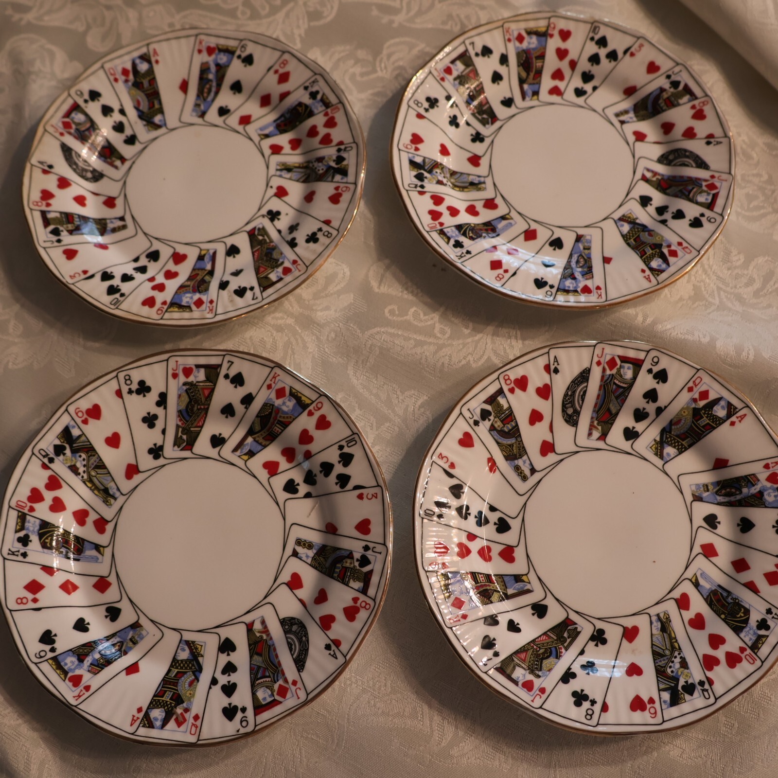 希少品！Spode　Fine Bone China　ARCADIAシリーズ　4枚 Set of 4 Spode Bone China Elizabethan Deck of Cards Plates