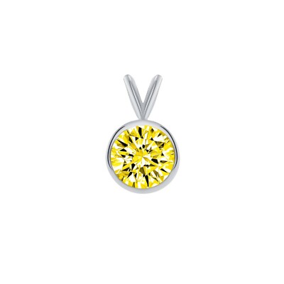 Pre-owned Shine Brite With A Diamond 2.50 Ct Round Cut Canary Solid Real 18k White Gold Bezel Pendant 18" Necklace