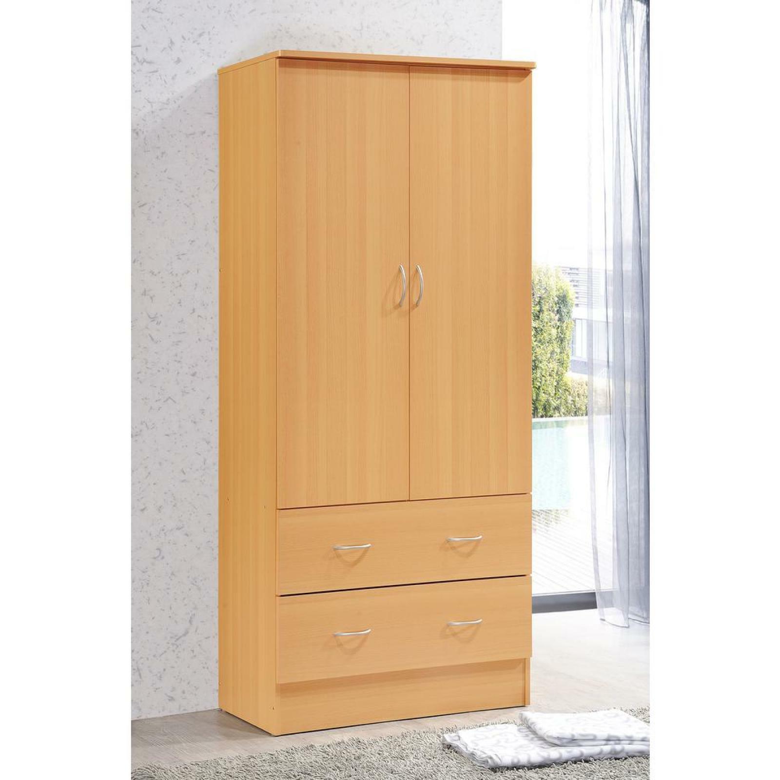 Wooden Closet Cabinet 2 Door 2 Drawers Wardrobe Storage Home Brand