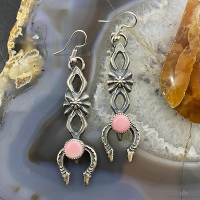 Kevin Billah Sterling Silver Sandcast Pink Conch Shell Naja Dangle Earrings