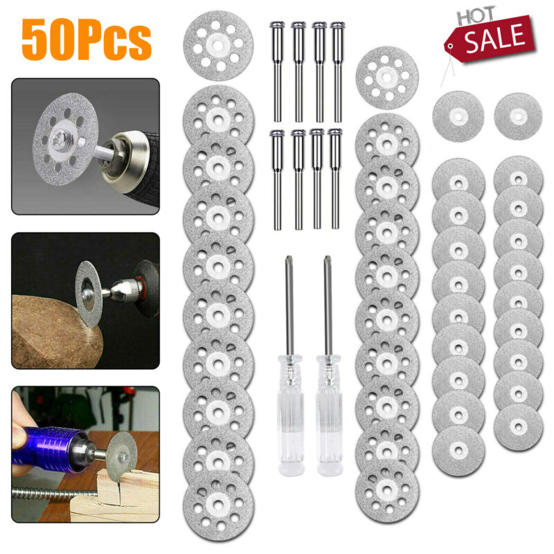 50Pcs Cutting Wheel Set Mini Drill for Dremel Rotary Tool Accessories w/ Mandrel