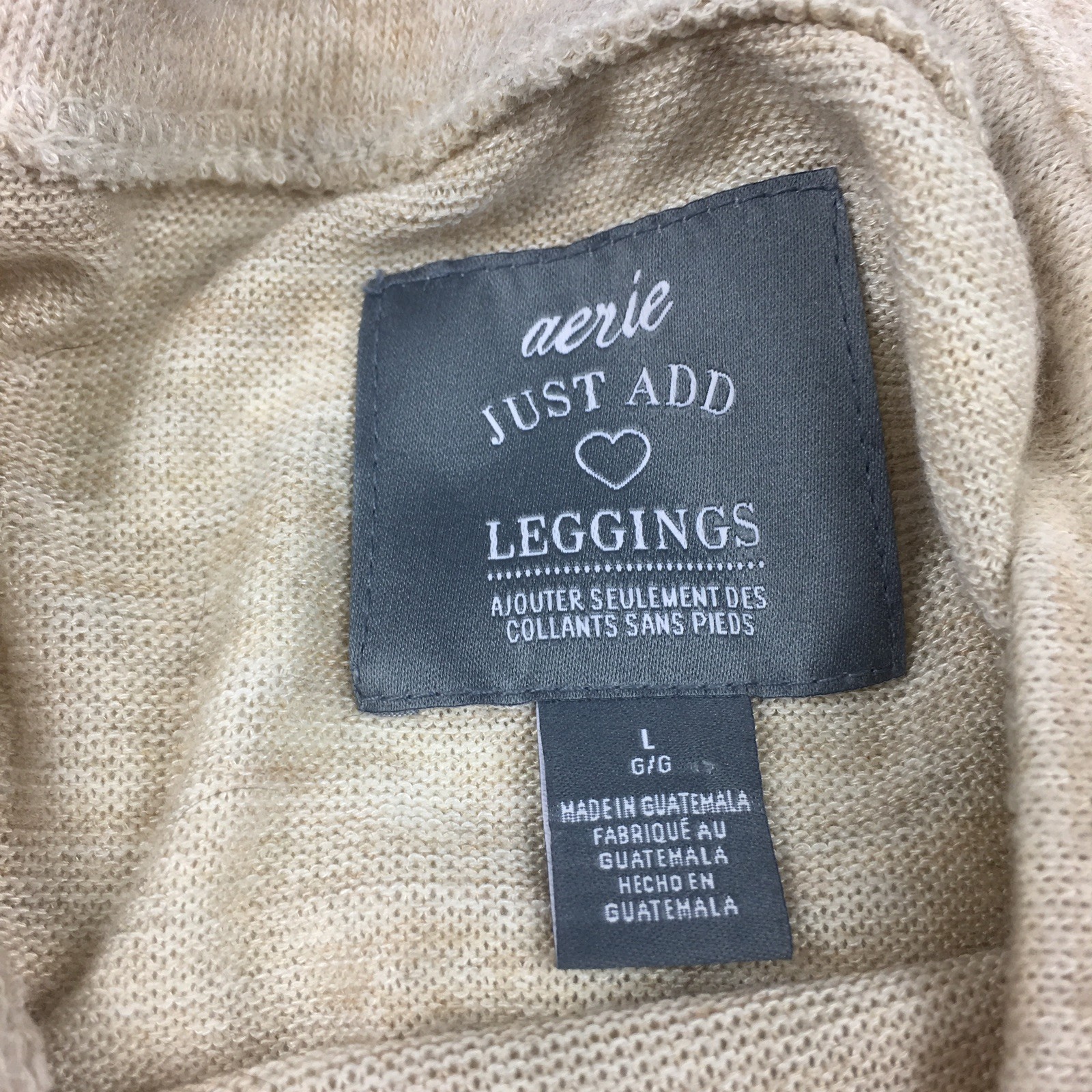 Aerie Just Add Leggings Tunic Ruffled Sides Beige Long Sleeve Size Large