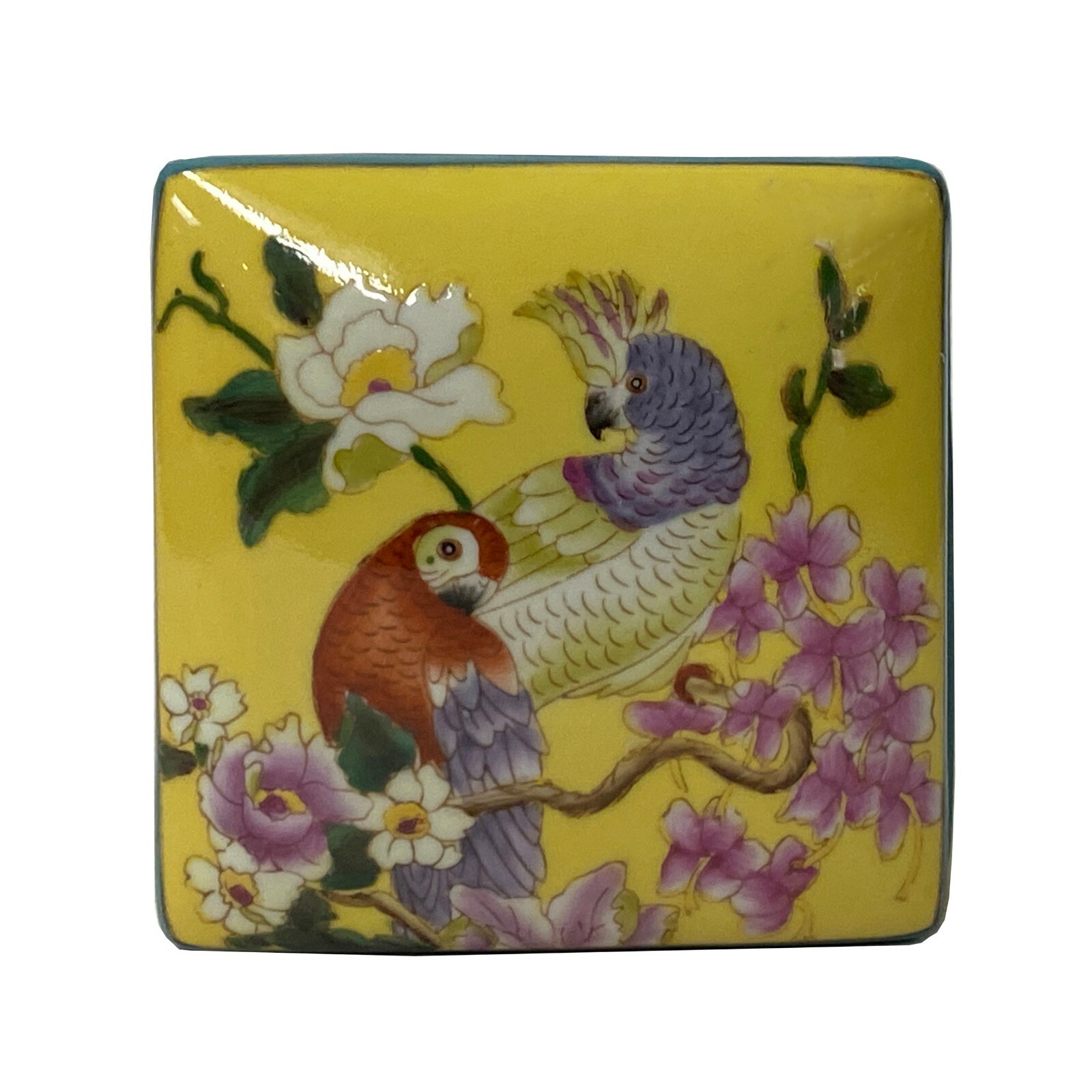 Contemporary Yellow Flower Painting Square Porcelain Box - Jewelry Box ws1174S Contemporary Yellow Flower Painting Square Porcelain Box - Jewelry Box ws1174S