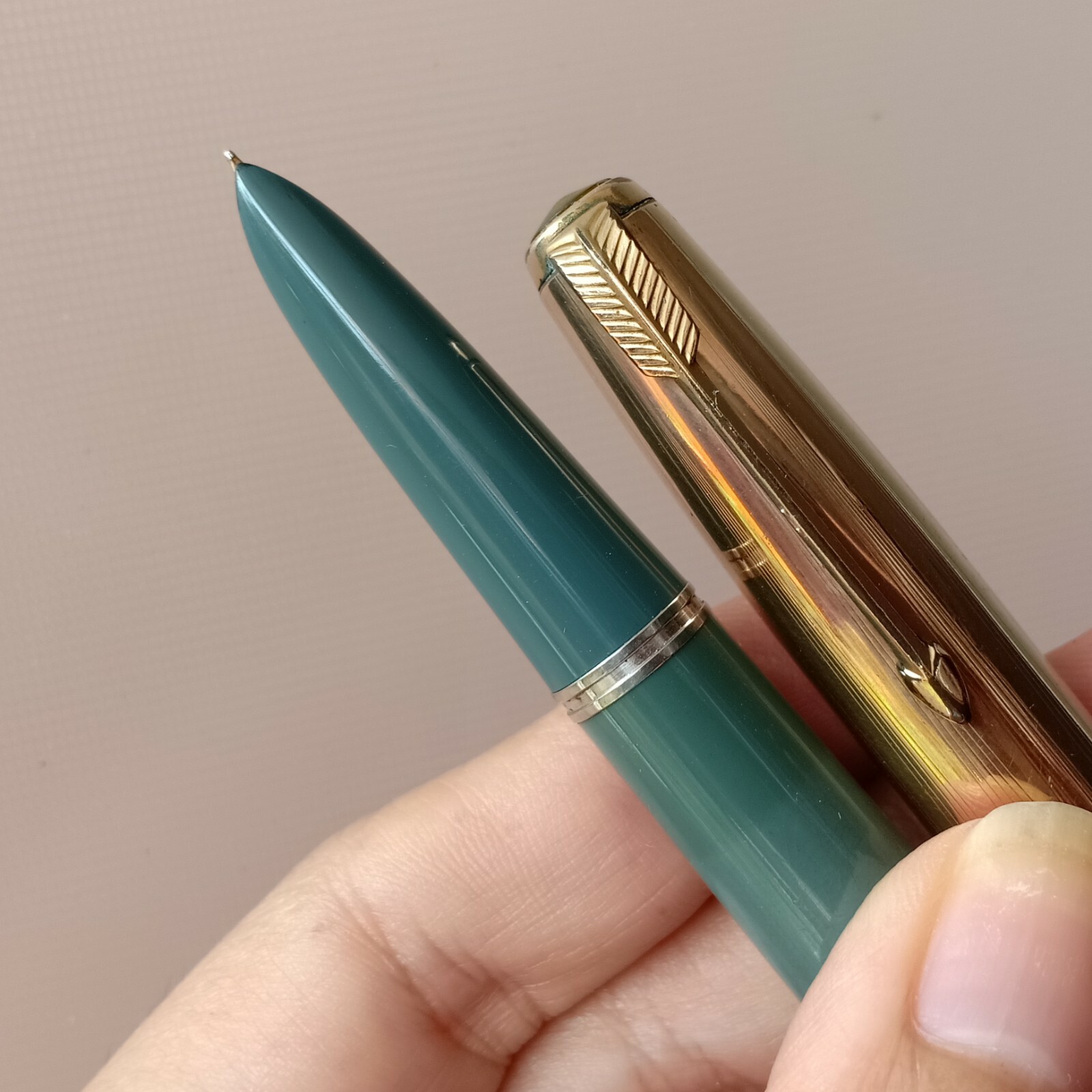 👍📌Vintage PARKER 51 Fountain Pen Gray Barrel Gold Filled Cap USED