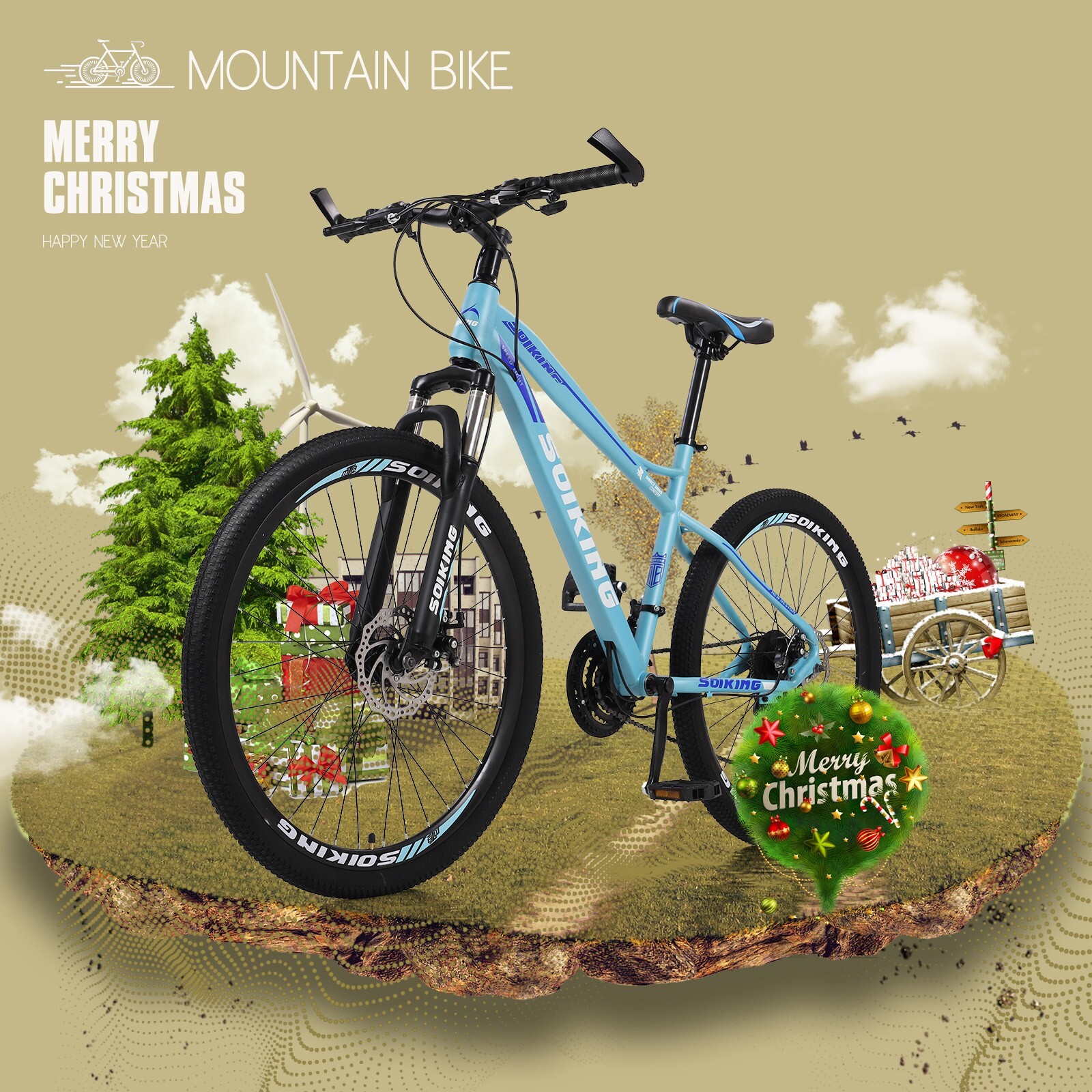 21 Speed Bicycle 26 Inch Mountain Bike With Dual Disc Brakes Suspension Non-slip