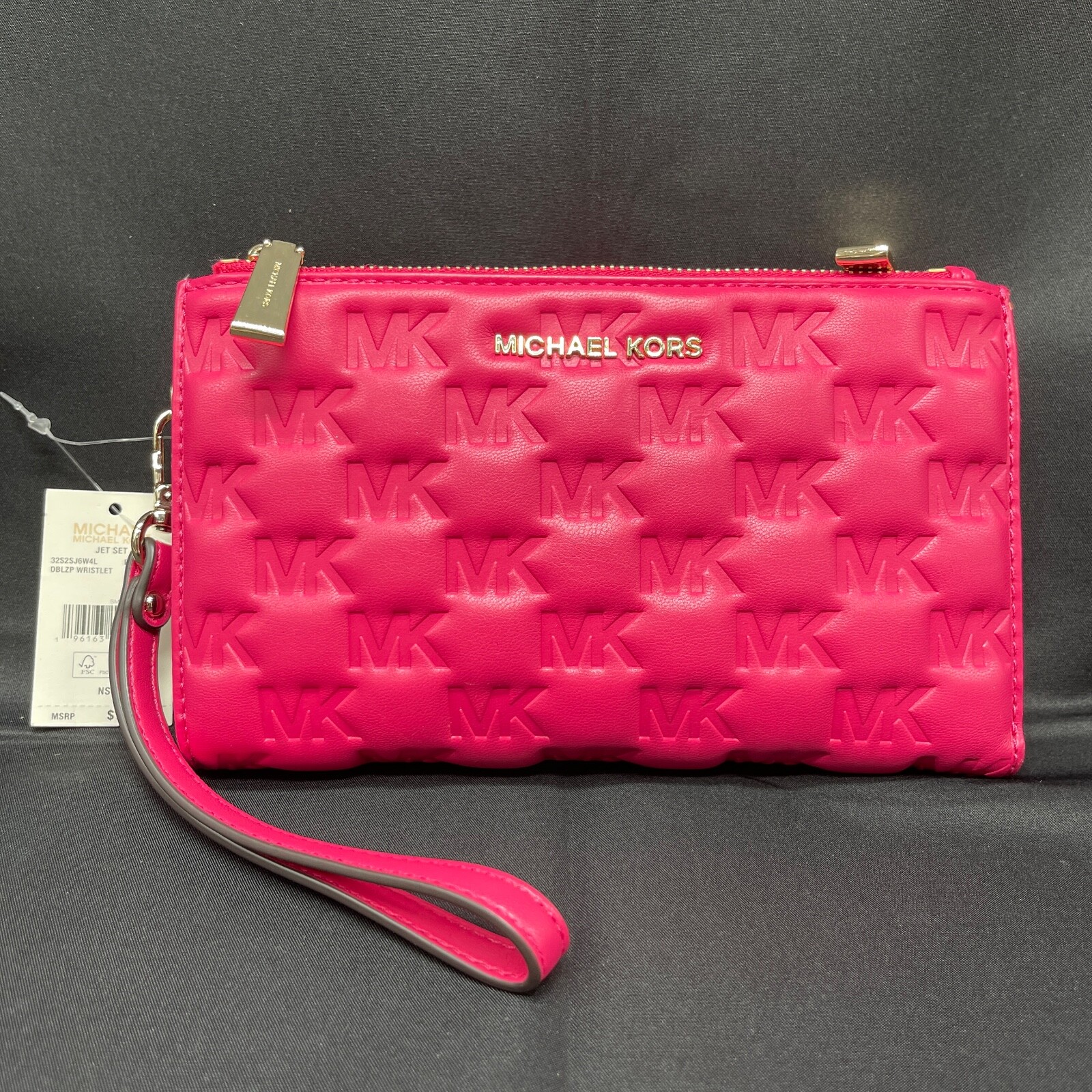 Michael Kors Quilted Embossed MK Logo Jet Set Double Zip
