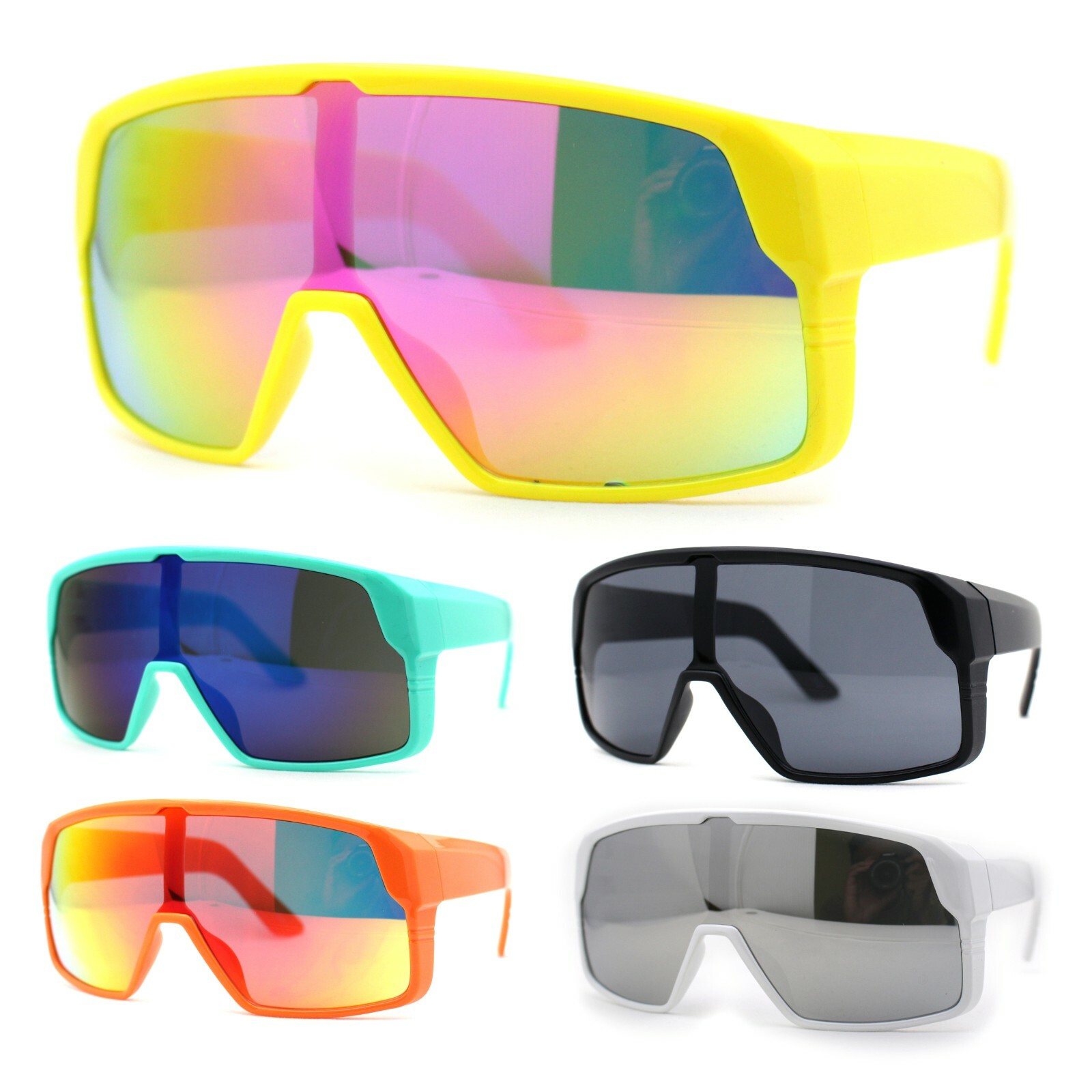 Color Mirror Futuristic XL Coverage Sport Shield Plastic Sunglasses