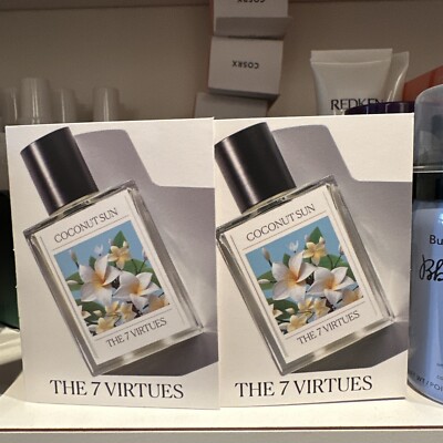 2 The 7 Virtues COCONUT SUN Eau De Parfum Perfume EDP Samples .06 oz / 1.7ml Ea