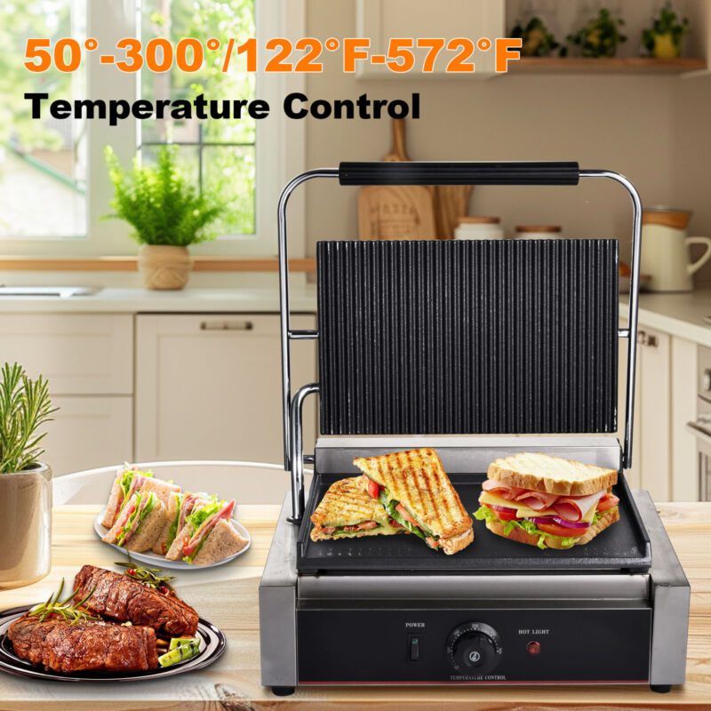 1200W 17″ Commercial Panini Press Grill Griddle Sandwich Maker 180°Double Sided