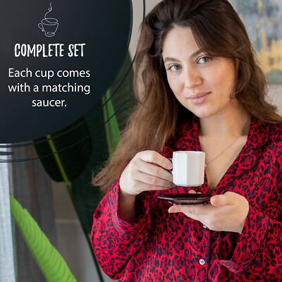 Bacimi Handcrafted Ceramic Octagon Espresso Cup W/ Saucers 2.70oz / 80ml 4 Pack