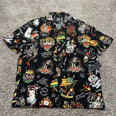 ED HARDY All Over Print Multi Tattoo Life Gamble Love Kills Slowly New Medium