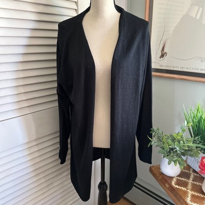 DIALOGUE Womens Sweater Black Open Cardigan Minimalist Lagenlook Casual | M