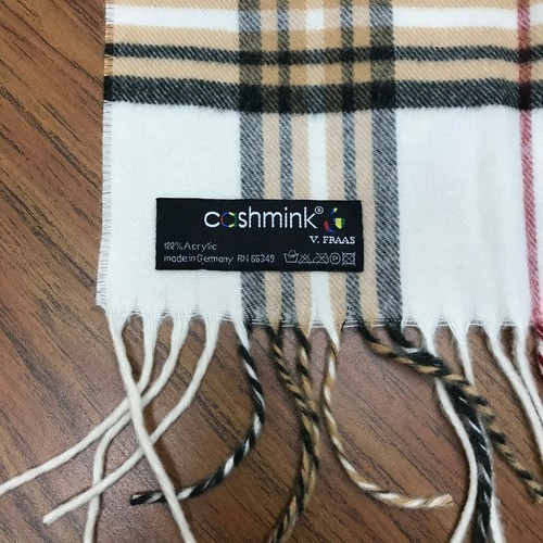 Cashmink Scarf - White Plaid V. Fraas 100% Acrylic Made in Germany