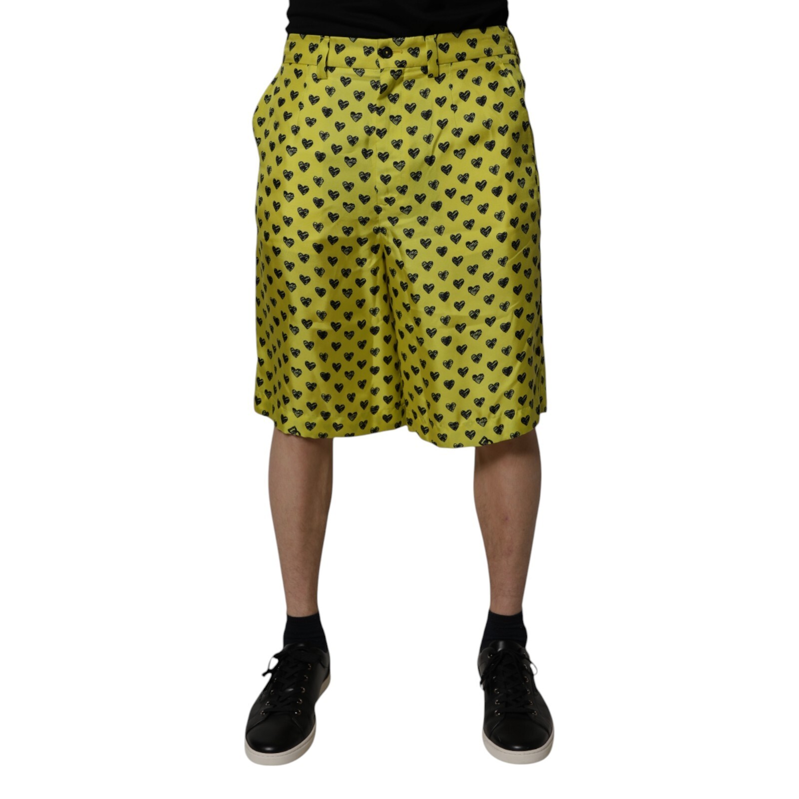 DOLCE & GABBANA Shorts Green Silk Heart Print Bermuda