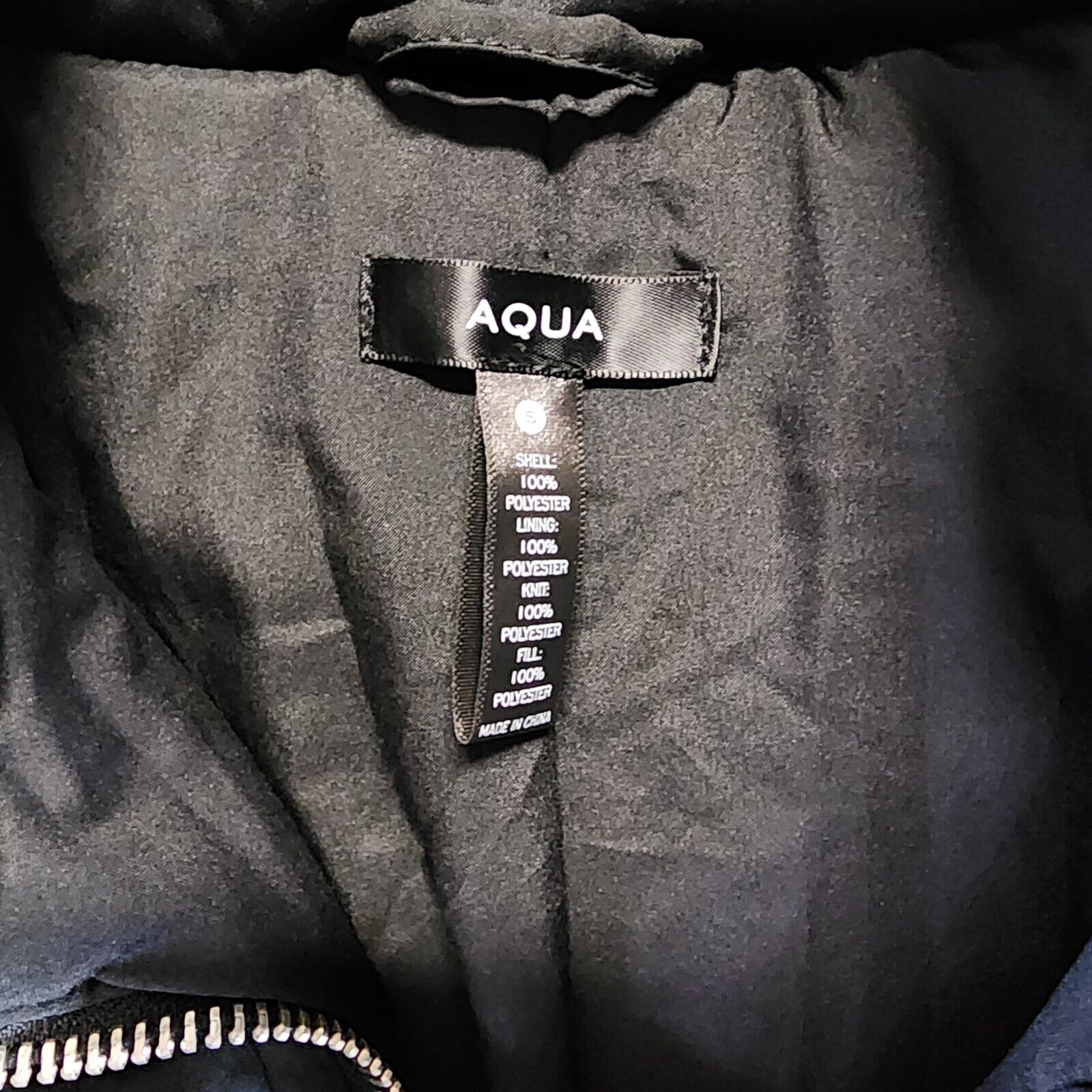 AQUA Long Hooded Puffer Coat Women's Small Black Fixed Drawstring Snap Closure - Picture 7 of 12