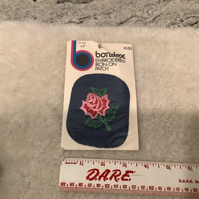 Vintage Bondex Embroidered Iron On Patch Denim Jean Rose Pink Red