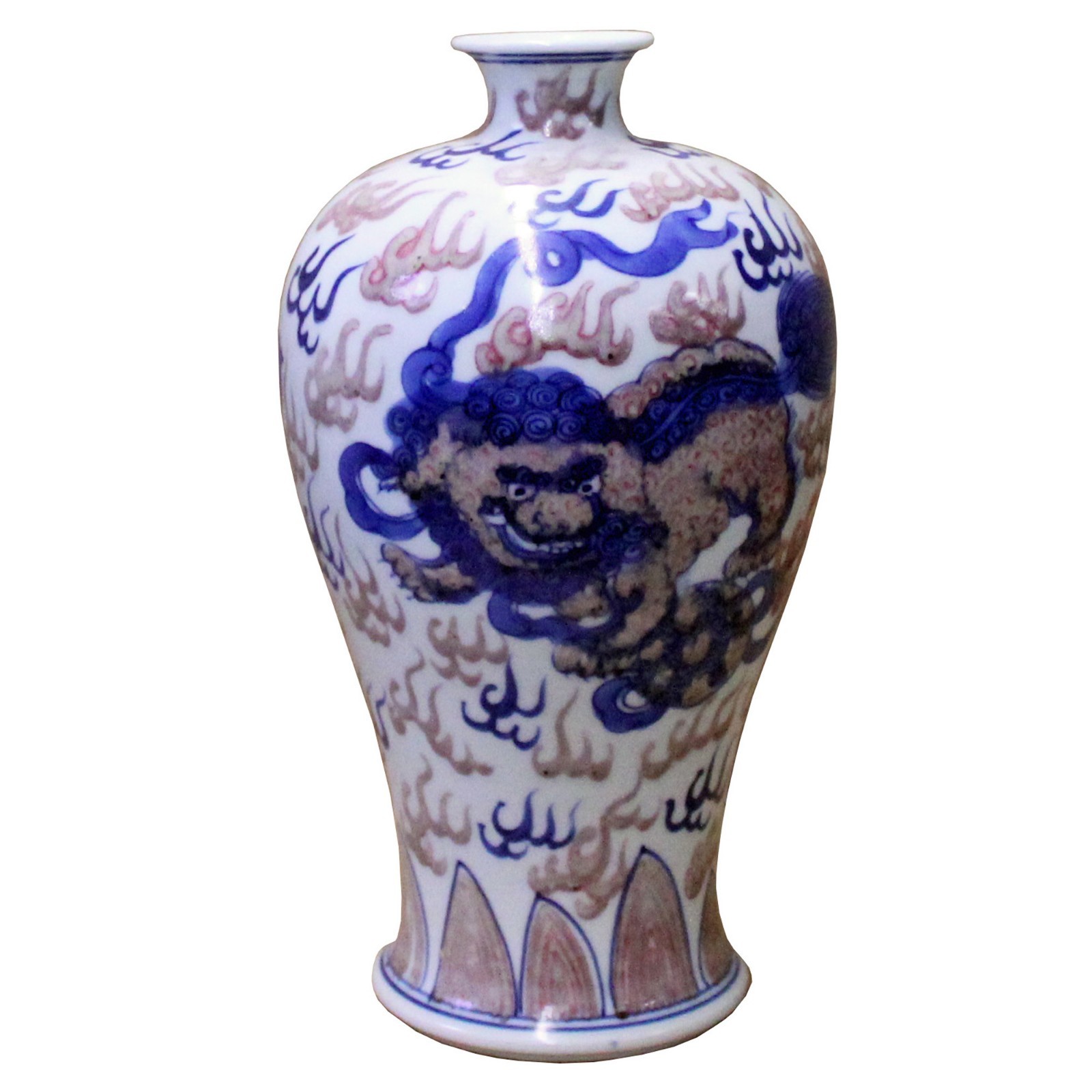 Chinese Red Blue White Porcelain Handpainted Foo Dog Small Vase cs4424S Chinese Red Blue White Porcelain Handpainted Foo Dog Small Vase cs4424S