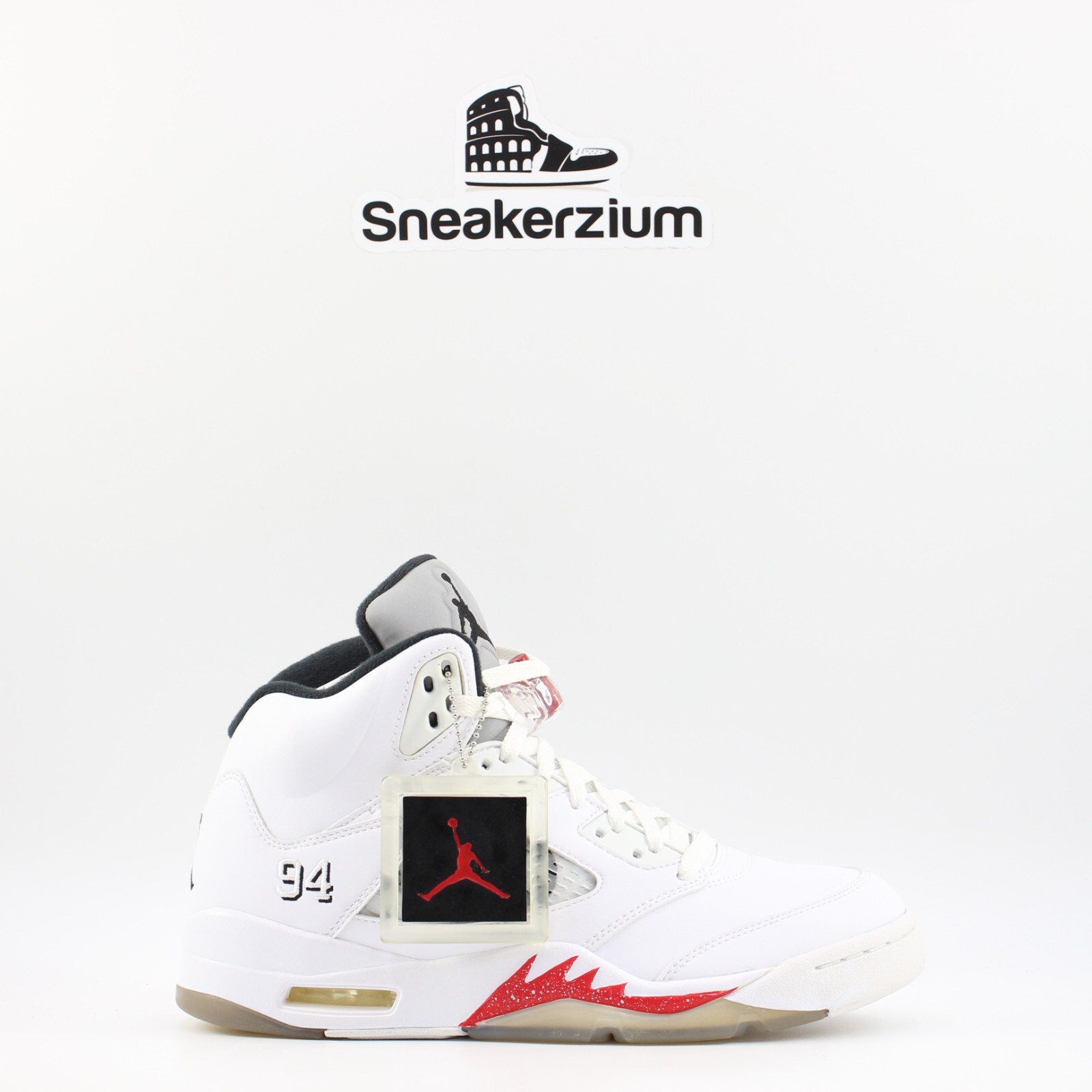

Мужские кроссовки Air Jordan 5 Retro x Supreme White 2015 824371-101, размер 9, новинка, Белый, Air Jordan 5