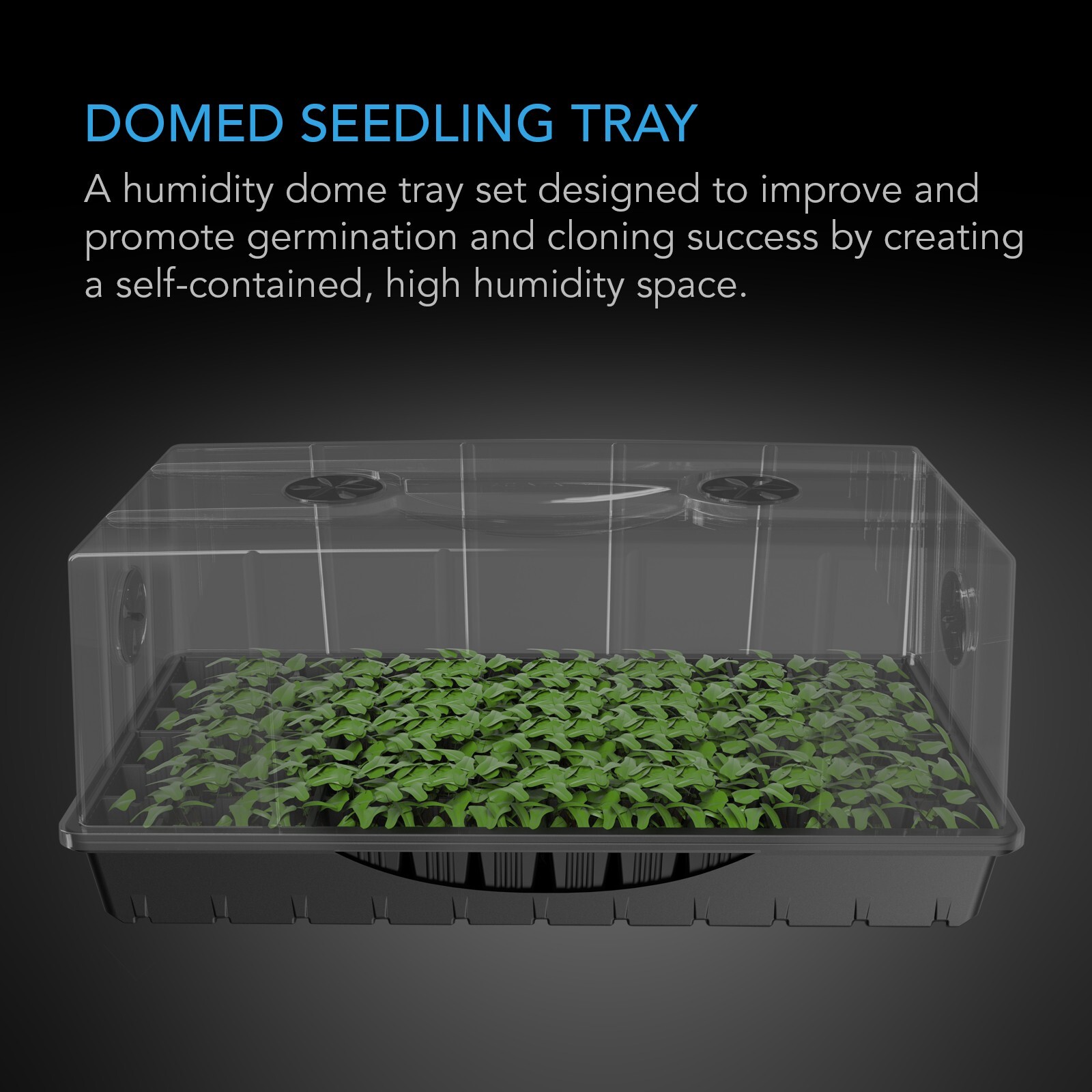 Large Humidity Dome Germination Kit with LED Grow Light Bars, 6x12 Cell Tray