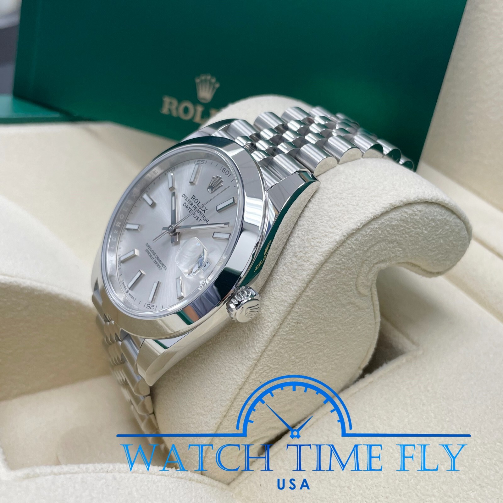 Pre-owned Rolex Datejust 41mm 126300 Silver Index Jubilee Bracelet Stainless Smooth Bezel
