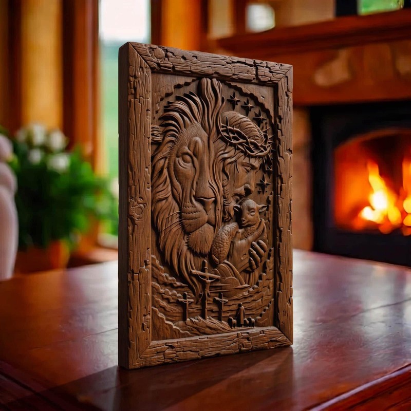 Jesus Christ the Lion Wood Carved Handmade Christian Icon | Byzantine Home Decor