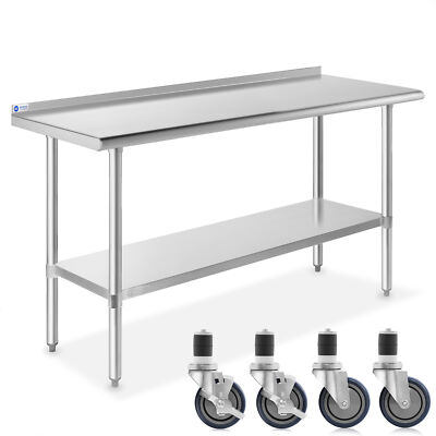 Stainless Steel 24'' x 60'' NSF Kitchen Restaurant Prep Table w Backsplash Casters