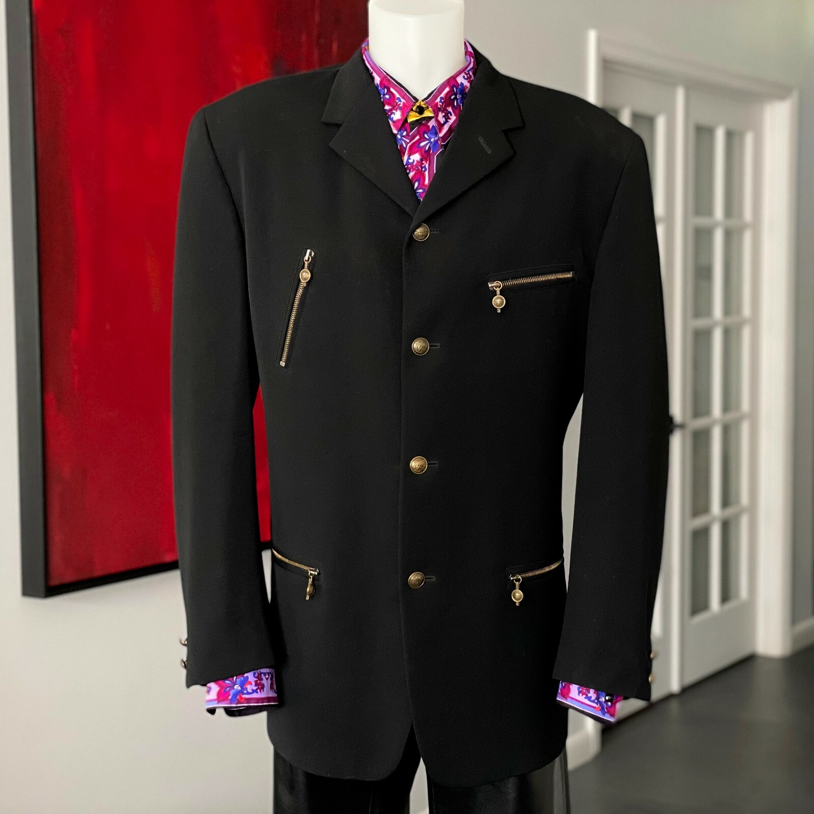 GIANNI VERSACE black wool 4 button blazer w/ 4 zipper
