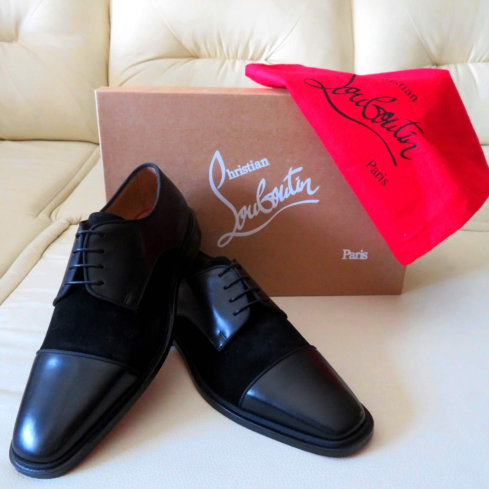 NEW $945 CHRISTIAN LOUBOUTIN Flat Calf Suede Derby Oxford