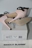 Pre-owned Manolo Blahnik Calestra Pale Pink Leather Black Strappy Sandals Shoes 38.5