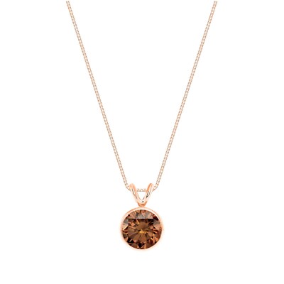 Pre-owned Shine Brite With A Diamond 2.25 Ct Round Cut Brown Solid Real 14k Rose Gold Bezel Pendant 18" Necklace In Pink