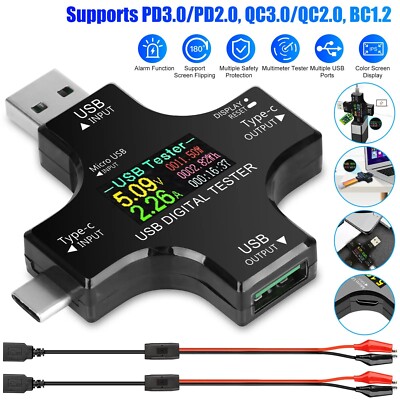 USB Type-C Meter Tester Digital Multimeter Current Voltage Power Detector +Cable
