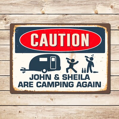 Personalised Funny Caution Camping Caravan Sign Christmas Gift for Dad