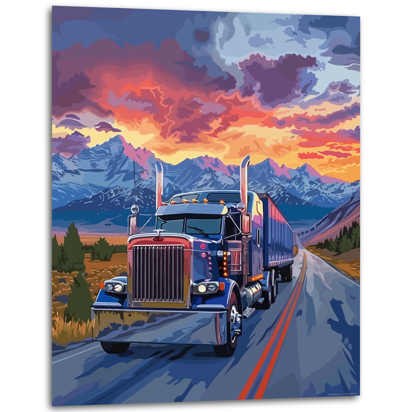 Semi Truck Wall Art Decor Trucking Office Trucker Poster