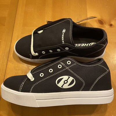Heelys Mens Black Canvas Roller Skate Shoes White Lace Up Low Top Size 8 New