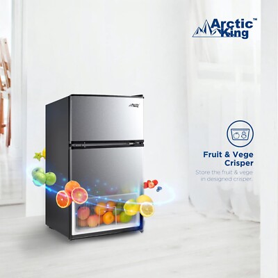 3.2 Cu Ft Two Door Mini Fridge with Freezer, Reversible Door, Dorm, Office NEW