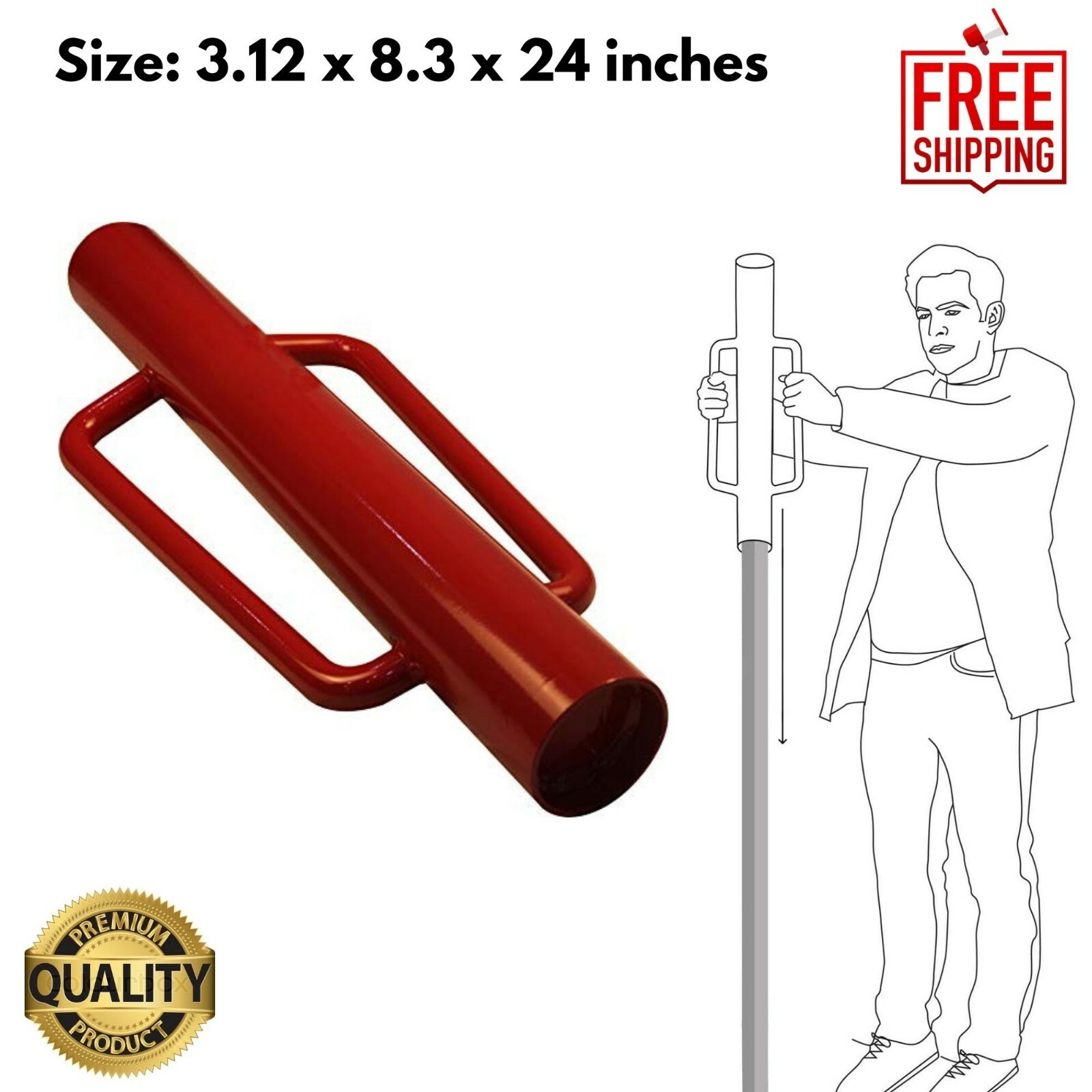 Steel Head Fence Heavy Duty Manual Post Driver with Handle Red Hand Post Pounder eBay