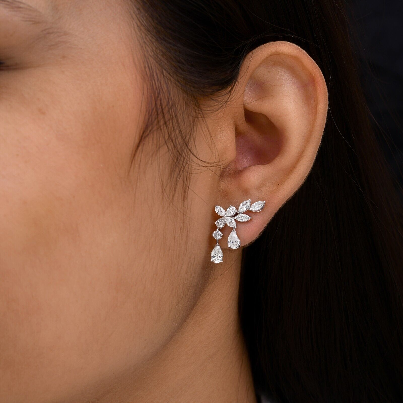 2.49 Ct Natural SI/H Pear Diamond Earrings Solid Gold