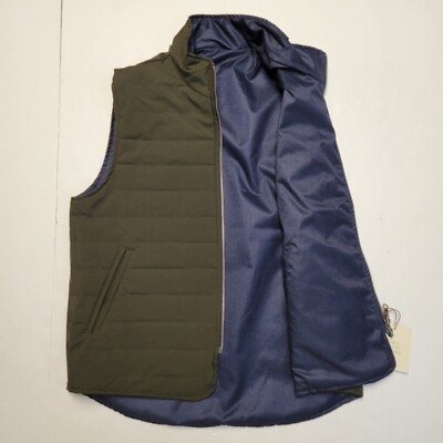 HAGEN CARMEL Green & Navy Blue Reversible Quilted Tech Vest Men's Size Large NWT