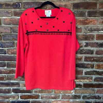Vintage Copa Cabana Red Beaded Embellished Pullover Sweater Women's Size Small