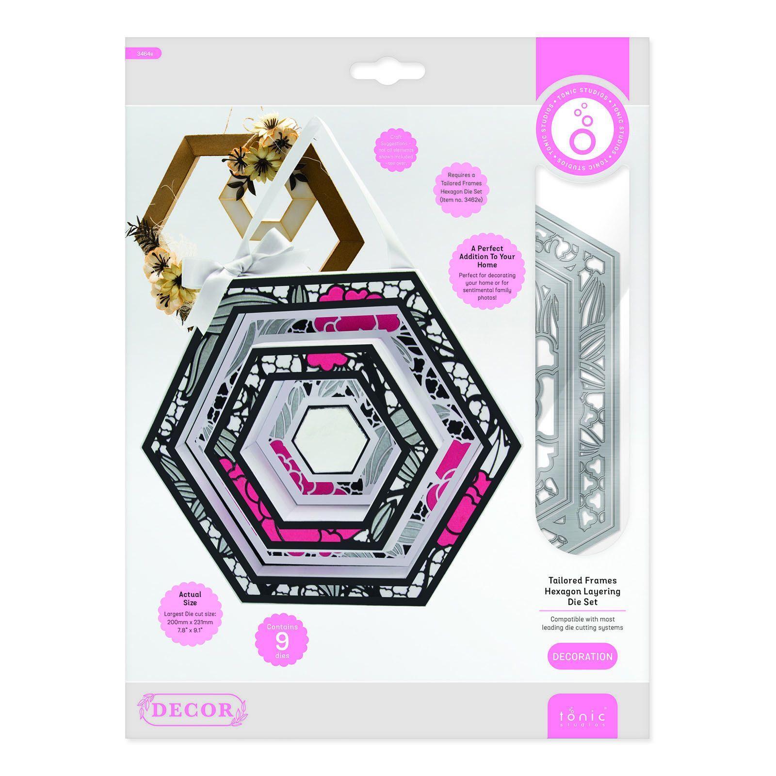 Tonic Studios Decor Stanzschablone 9tlg. - Maßgeschneiderte Rahmen - Hexagon Lay