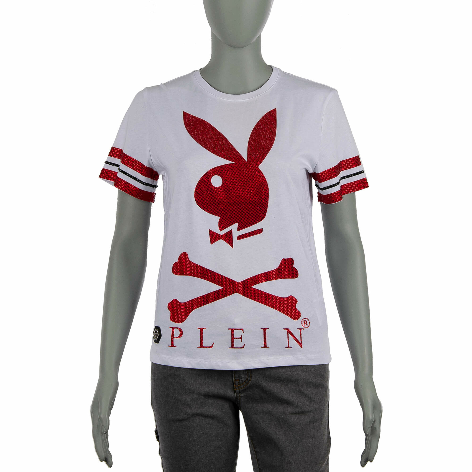 

Футболка PHILIPP PLEIN X PLAYBOY Bunny Skull Logo Crystals Белый Красный 08494