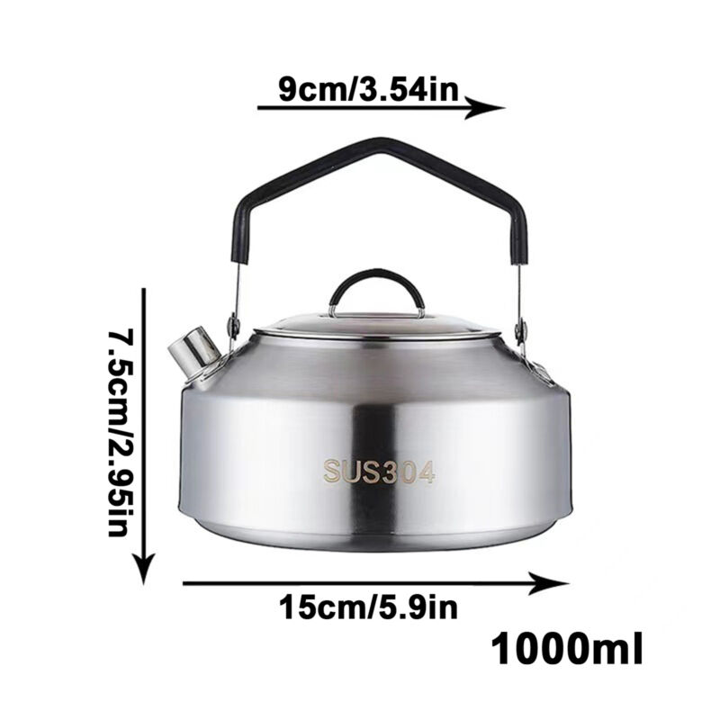 Stainless Steel Tea Kettles Handle Camping Pot Coffee Pot Picnic Cooker 1/1.5L