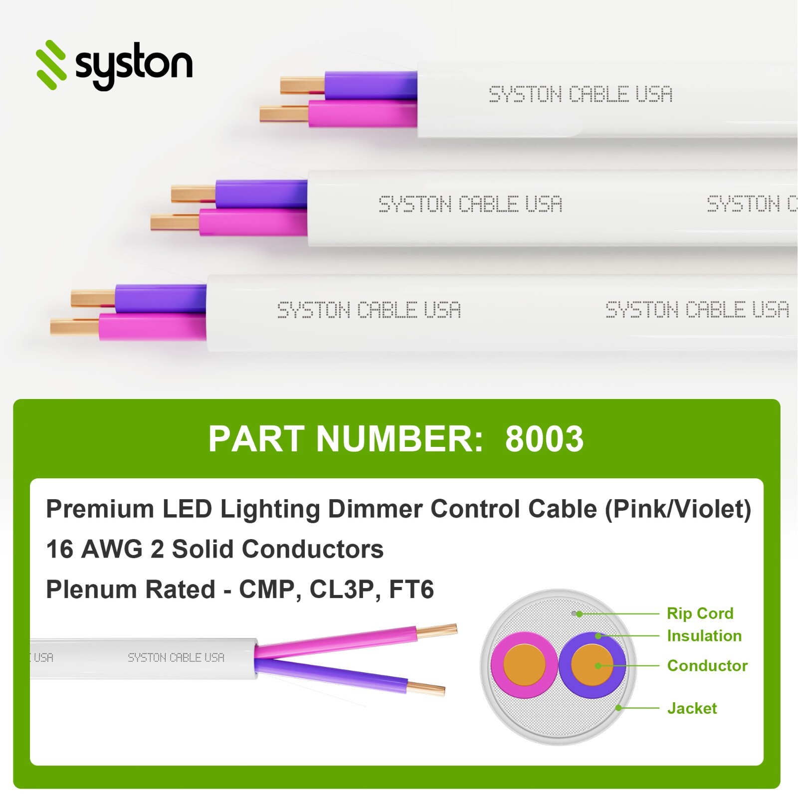 Syston 16/2 LED Lighting Wire Dimming Luminaire Control Cable CL3P- 500ft 1000ft