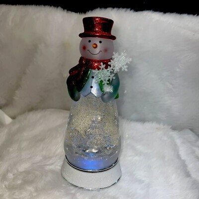 Snowman Snow Globe Acrylic Xmas  Glitter Light Up Color Changing Table Top 10.5''