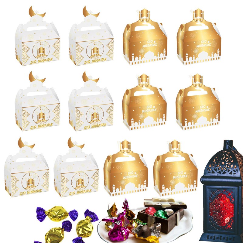 12pcs Ramadan Mubarak Treat Boxes Eid Party Gift Box Candy Box Gift Packaging