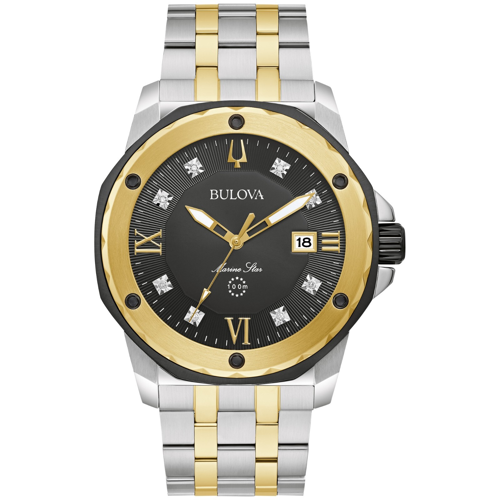 Bulova Men's Quartz Marine Star Silver Gold Diamond Indices Bulova Men's Quartz Marine Star Silver Gold Diamond Indices