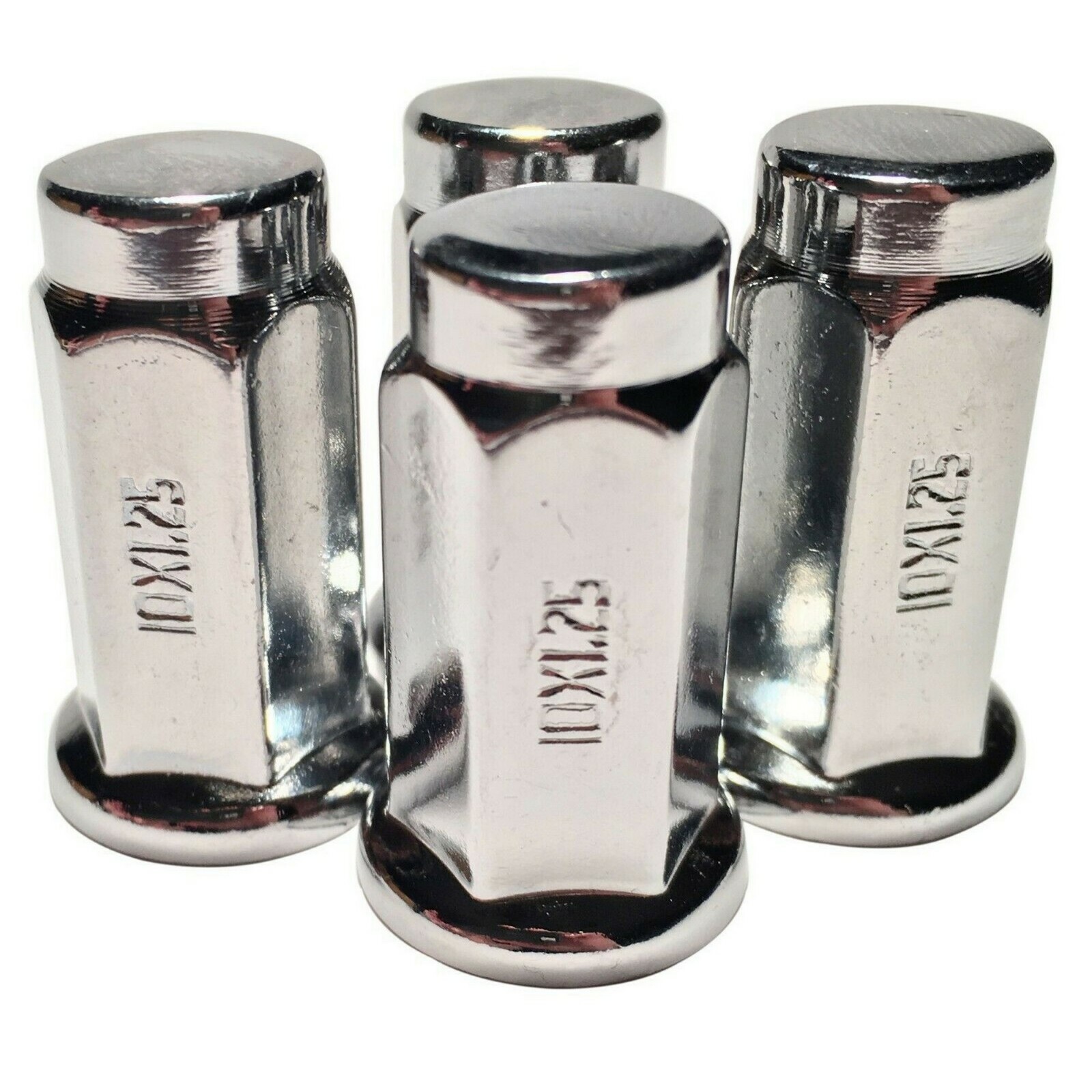 4 Chrome 10X1.25 Flat Base Lug Nuts ATV UTV 14mm Hex Honda Yamaha