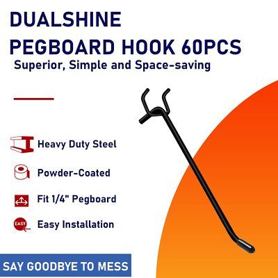 60 PCS Black Pegboard Hooks 2/4/6 Inch Heavy Duty Pegboard Display Hooks