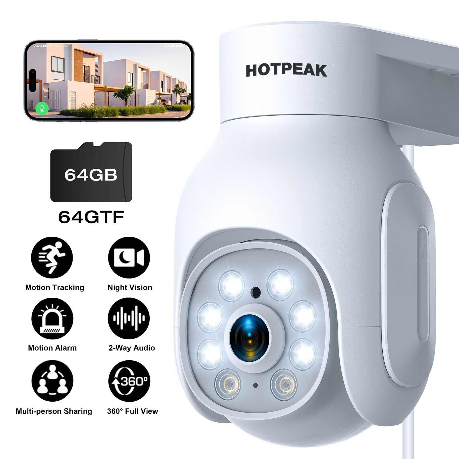 HOTPEAK 3MP Security Camera 1080P HD Wifi IP Smart Camera Surveillance System
